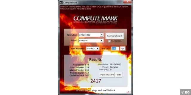Computemark: Ergebnis der Direct-Compute-Leistung