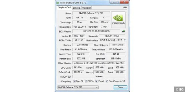 GPU-Z: Technische Daten
