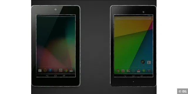 Das neue Nexus 7 (rechts) neben dem alten Nexus 7 (links): Das neue Nexus 7 bietet eine Auflösung von 1920 x 1200 Pixel, während die Auflösung beim alten Modell bei 1280 x 800 Pixel lag.