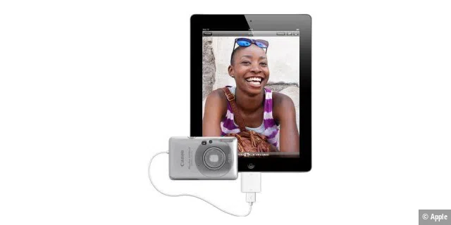 Mit dem iPad Camera Connection Kit bringen Sie Fotos direkt von Ihrer Digicam auf Ihr iPad.