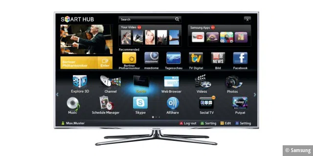 Smart-TVs bieten mehr als Fernsehen. Bei TV-Geräten von Samsung können Sie über den „Smart Hub“ Maxdome, Youtube und Facebook ansteuern.