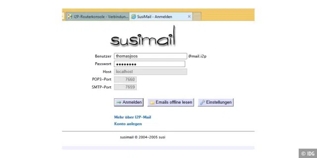 Über die I2p-Routerkonsole können Sie auch einen sicheren, anonymisierten E-Mail-Zugang nutzen