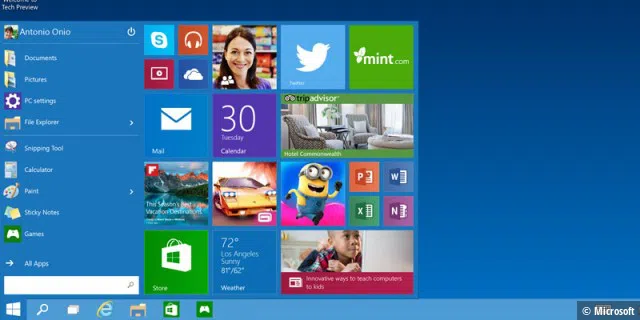 Windows 10 enthält auch ein neues Startmenü