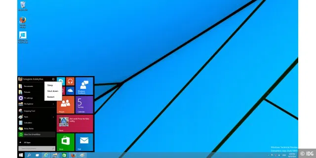 Windows 10 TP: Ausschalt-Knopf im Startmenü