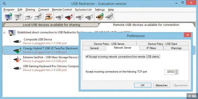 USB Redirector: Die kostenpflichtige USB-Server-Software ermöglicht unter Windows die unkomplizierte Freigabe von USB-Geräten für andere PCs im Netzwerk.