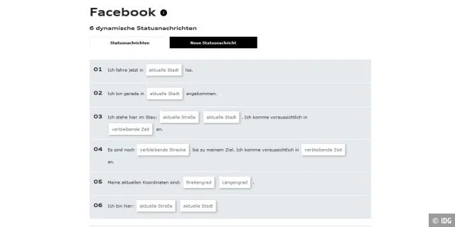 Facebook: Vorgegebene Textbausteine