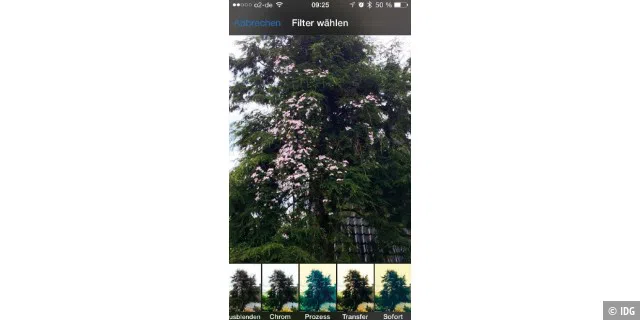 Sogar die Kamera-App bietet Optionen zur Nachbearbeitung geschossener Fotos.