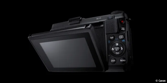 Das Display der Canon Powershot G1X Mark II lässt sich um 180 Grad nach oben und um etwa 45 Grad nach vorne klappen.