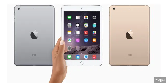 Neu ist das iPad Mini 3 im goldfarbenen Gehäuse. Grau und Weiß gibt es auch - wie beim Vorgänger Mini 2.