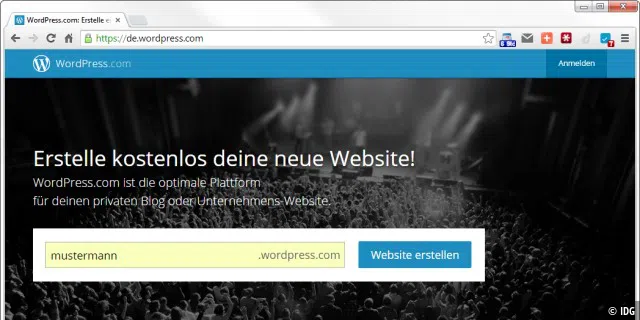Wenn Sie auch mit einer Webadresse wie www.mustermann.wordpress.com zufrieden sind, dann fällt die Installation einer eignen Website noch mal einfacher aus. Sie brauchen keinen eigenen Webspace und keine eigene Mysql-Datenbank.