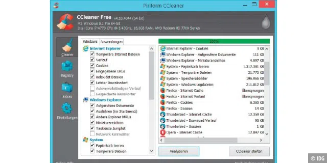System entschlacken: Vor einem Windows-Umzug de-installieren Sie nicht benötigte Programme und bereinigen den Rechner mit einem Gratis-Tool wie Ccleaner.
