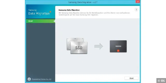 Assistentengesteuerter Umzugshelfer: Die Samsung Data Migration Software überträgt den Inhalt einer Festplatte 1:1 auf ein Solid State Drive von Samsung.