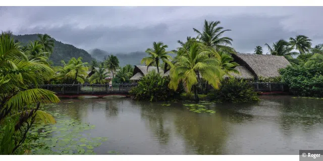 Shower during the rainy season at Hotel Maitai, Huahine, French Polynesia