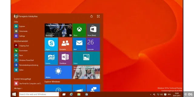 Windows 10 TP Build 9926: Das Start-Menü
