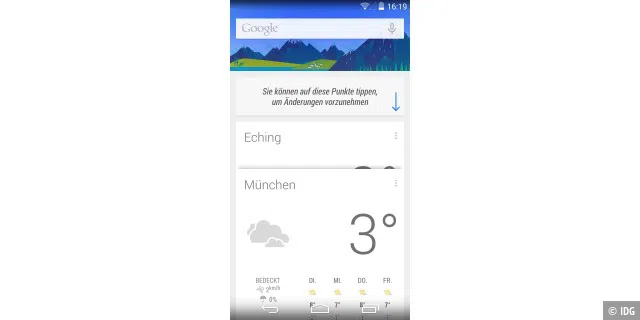 Google Now ist jetzt noch prominenter, da es eine eigene Seite unter Android 4.4 erhalten hat.