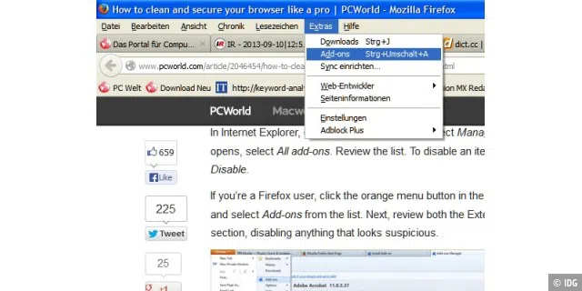Überprüfen Sie bei Firefox die Erweiterungen und Plug-Ins.