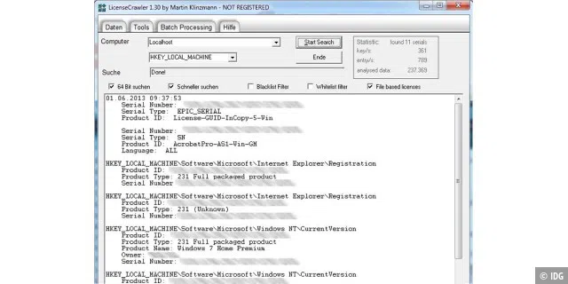 Das Tool License Crawler speichert die Seriennummern der installierten Programme. So lassen sie sich auf einem neuen PC schnell und einfach wieder installieren.