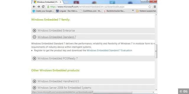 Windows 7 Embedded ist als kostenlose Testversion auf den Download-Seiten von Microsoft erhältlich.
