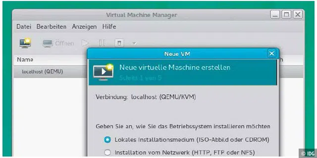 KVM im Virtual Machine Manager: Die Kernel Virtual Machine ist ein Hypervisor im Linux-Kernel. Über Paravirtualisierung und Virtio-Treiber können Gäste reale Hardware auch direkt nutzen.