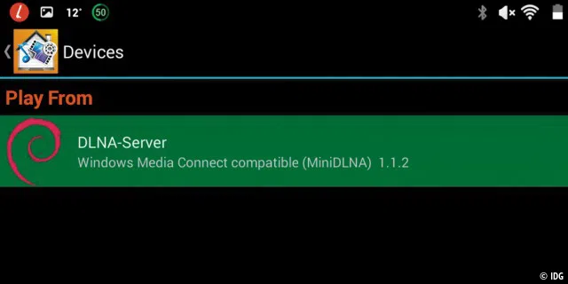 Zugriff auf Readymedia/Mini DLNA: Nach einigen Sekunden ist der DLNA-Server im Netzwerk per UPnP verfügbar und der Client, hier ein Android-Tablet, hat ihn bereits geortet.