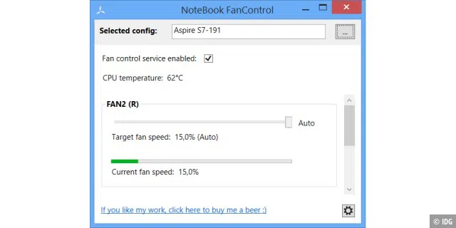 Mit NotebookFanControl können Sie den Lüfter des Notebooks leiser stellen, falls das Tool Ihren Laptop unterstützt.
