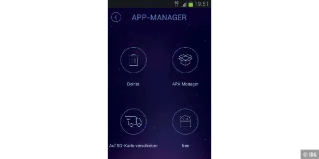 4. Sollte der interne Speicher Ihres Smartphones an seine Grenzen stoßen, rufen Sie den ?App- Manager? auf. Hier können Sie überprüfen, wie viel Speicherplatz frei wird, wenn Sie einzelne Apps aus dem internen Speicher auf die SD-Karte verschieben.