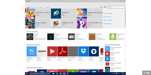 Noch ist der neue Windows Store nicht vollständig. Es finden sich zwar bereits einige Universal Apps, aber noch keine Desktop-Anwendungen und auch noch keine anderen Inhalte.