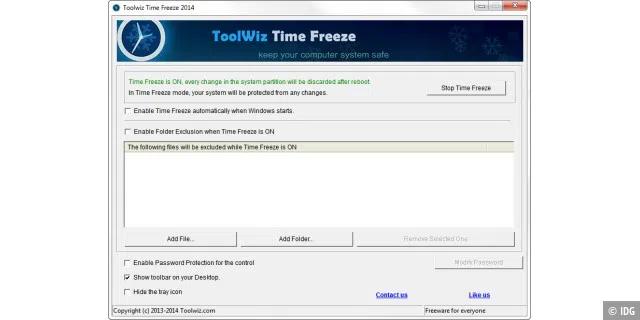 Mit der kostenlosen Software Time Freeze können Sie für Windows die Zeit anhalten. Denn alle Änderungen in Windows und an Dateien der Systempartition kann Time Freeze mit einem PC-Neustart rückgängig machen.
