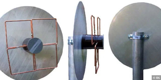 5 Die fertige Antenne mit Reflektor und einer Schelle zu Mastmontage