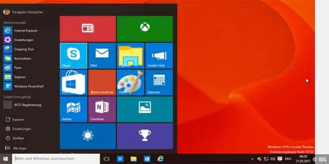 Windows 10 Build 10122: Blick auf das Startmenü