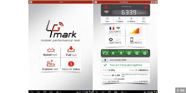 Mobiler Leistungstest: 4gmark misst mit mehreren Tests die Übertragungsleistung im Mobilnetz. Die kostenlose App ist für Android, iOS und Windows Phone verfügbar.