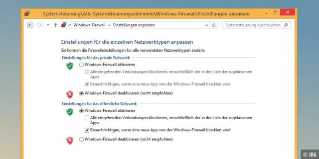 Die Windows-Firewall verhindert den Zugriff auf den Windows Update Agent über das Netzwerk. Sie muss daher wenigstens vorübergehend deaktiviert werden.