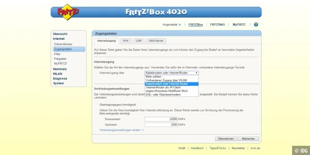 Die Fritzbox 4020 hat kein Modem: Sie braucht Unterstützung, wenn sie online gehen soll