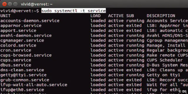 Ein Blick auf die Verwaltung der Systemdienste von Systemd: Das Werkzeug systemctl übernimmt jetzt in der Kommandozeile wie in Fedora Open Suse und Debian 8 den Start und Stopp von Diensten.