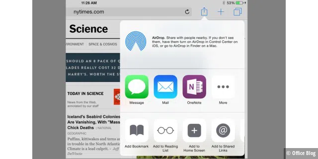 Mit iOS 8 können Sie Dateien direkt von anderen Apps an OneNote teilen.