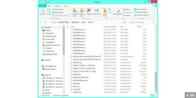 Im voreingestellten Temp-Ordner von Windows sammelt sich im Laufe der Zeit einiges an Datenmüll.