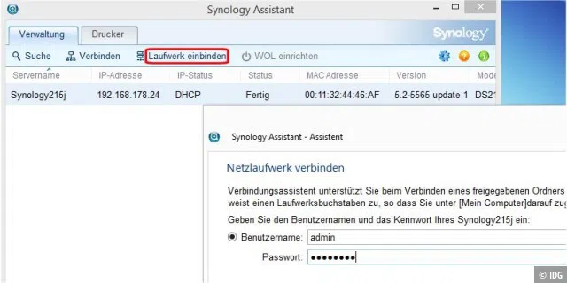 Alternativ zur Windows-Funktion bietet Synology Assistant die Möglichkeit, das NAS über einen Laufwerksbuchstaben ebenso wie lokale Festplatten anzusprechen.