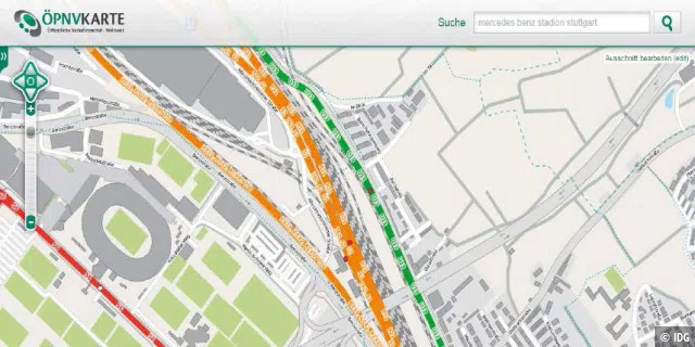 Öffentliche Verkehrsmittel: Auf der deutschen Open Street Map finden Sie auch Kartenmaterial über das öffentliche Verkehrsnetz und dessen Verbindungsstrecken.