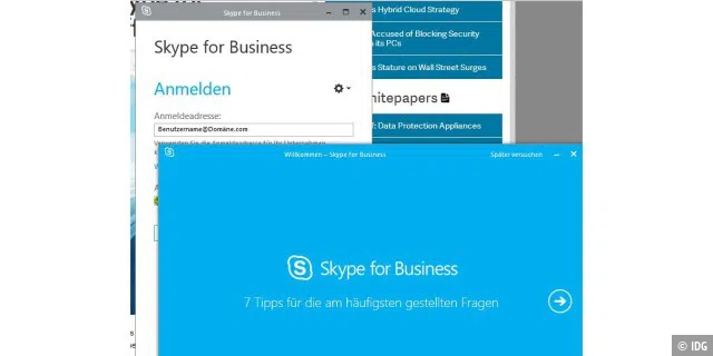 Mit dem Skype for Business-Client können Profis eine Verbindung mit Skype for Business oder Office 365 aufbauen
