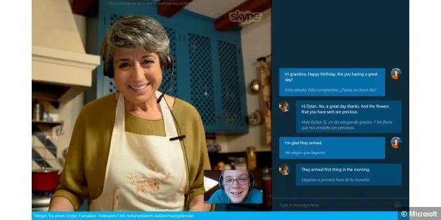 Der Skype Translator Preview für Windows 8 übersetzt nicht nur Text-Chats, sondern auch Videounterhaltungen – und zwar aus den Sprachen Chinesisch, Englisch, Französisch, Italienisch, Spanisch und Deutsch (Infomaterial von Microsoft).