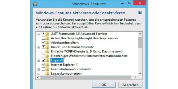 Hyper-V muss als zus&auml;tzliche Windows-Funktion manuell nachinstalliert werden.
