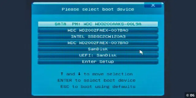 Ist in der Firmware der „CSM-Modus“ (oder „Legacy- Modus“) aktiviert, dann können Sie im Bootmenü des PCs wählen, in welchem Modus ein Live-System gestartet wird.