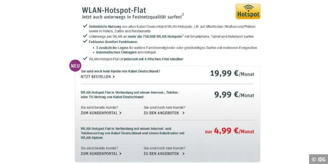 Mit der Homespot-Option von Kabel Deutschland hat es der Anbieter hierzulande zum größten Anbieter von Hotspots geschafft, das 750.000 Zugänge umfasst.