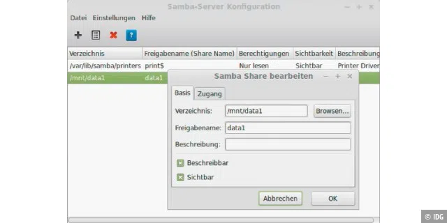 Linux-Mint-Admins erstellen Freigaben von beliebigen Verzeichnissen besonders komfortabel mithilfe des Tools „Samba-Server Konfiguration“.