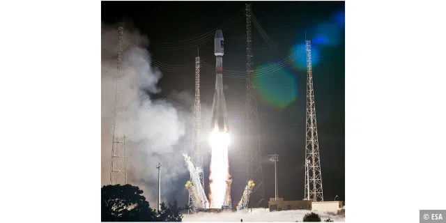 Der Start der Sojus mit zwei Galileo-Satelliten an Bord von Kourou in Französisch-Guyana.