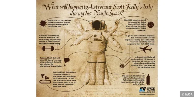 Infografik der NASA: Was wird mit Astronaut Scott Kellys Körper in einem Jahr im All passieren?
