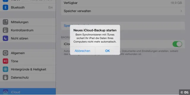 Wird das iCloud-Backup gewählt, macht iTunes kein automatisches Backup mehr beim Synchronisieren.