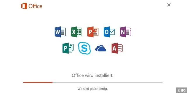 Die Installation von Office 2016 erfolgt über das 1-Klick-System. Sie müssen und können keine Optionen bei der Installation anpassen