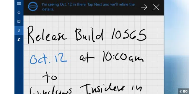 Cortana erkennt handgeschriebene Notizen